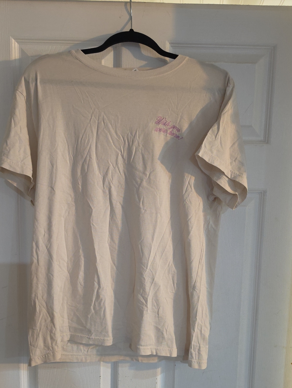 PINK Victoria's Secret Cream Short-Sleeve Crewneck Tee with Pink Script Sz Med